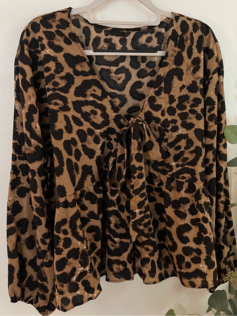 SHEIN Brown and Black Leopard Print Long Sleeve Blouse
